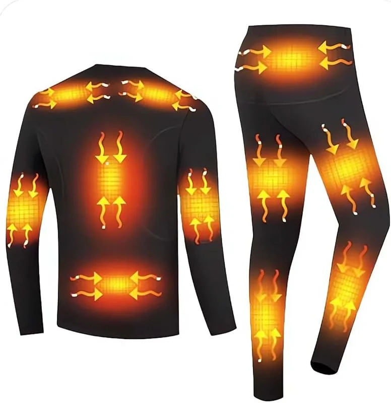 Beheizbare Unterwäsche Set für Herren, USB Elektrisch Beheizte Thermounterwäsche + USB 5V Beheizte Hose mit 13 Zonen Heizung 3 Temperaturstufen für Winter Ski und Sport — Heizkleidung