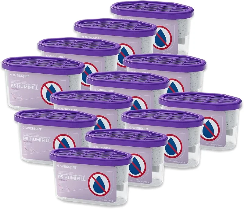 Wessper Luftentfeuchter Ohne Strom, Lavendel Raumentfeuchter mit Granulat 400 ml, Entfeuchter für Räume bis zu 9 m² reduziert Feuchtigkeit und Schimmel- 12 Stück — Luftbefeuchter