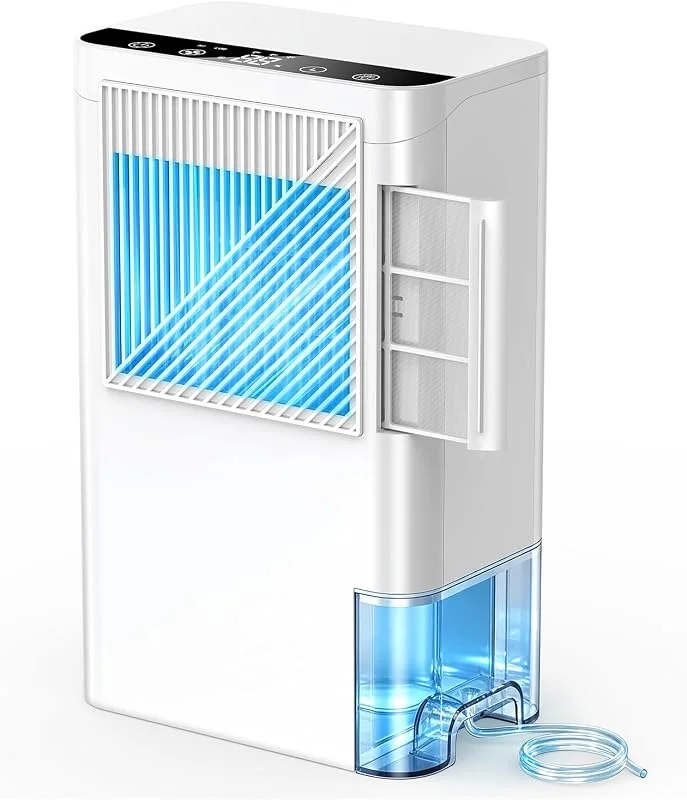 Luftentfeuchter für Zuhause, 2000 m², drehbarer kleiner Luftentfeuchter mit Ablaufschlauch, 2, 5 l Wassertank, leiser Luftentfeuchter für Keller, Schlafzimmer, Badezimmer, Wohnmobil, automatische — Luftbefeuchter
