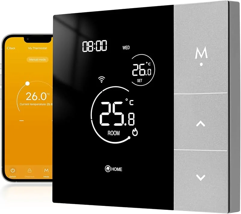 Beok Thermostat Fussbodenheizung Smart, Wifi Raumthermostat Digital für Wasser Fußbodenheizung WLAN Heizungthermostat Programmierbare, Kompatibel mit Tuya Smart Life, Google Home, Alexa 3A TGP508WIFI-WP — Heizung Warmepumpe
