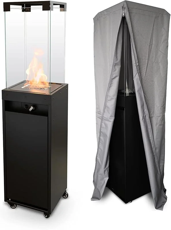 Planika - Faro – Terrassenheizer Gas schwarzer, 8kW tragbarer und freistehender, Propan Heizpilz für Ihren Garten und Terrasse (Faro + Abdeckung), 36 x 36 x 150 cm — Heizung Warmepumpe