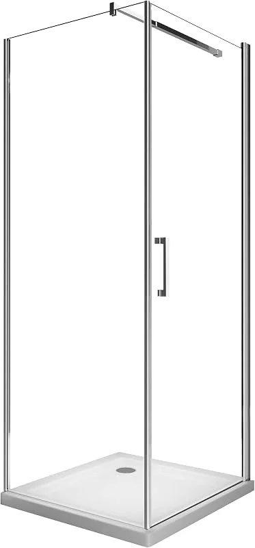 Duschkabine mit Flügeltür und feststehender seitlicher Wand aus gehärtetem 8 mm Glas, leicht zu reinigen, reversibel (Tür 67-69 + feststehende Wand 68.5-70.5) — Heizung Warmepumpe