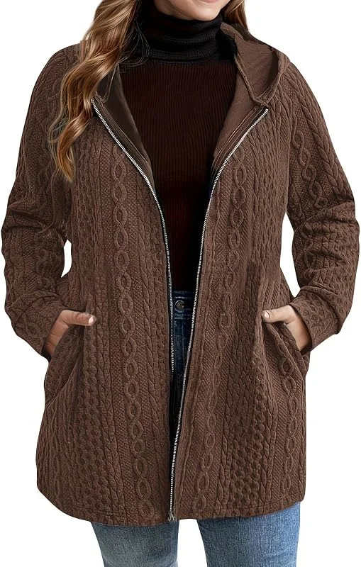 FUPODD Kapuzenjacke Damen Lang Winter Sweatjacke Damen Mit Kapuze Winterjacke Oversize Übergangsjacke Zip Sport Sweatshirt Hoodie Jacke Große Größen Mantel Einfarbig Kapuzenpullover Frauen Langarm — Heizkleidung