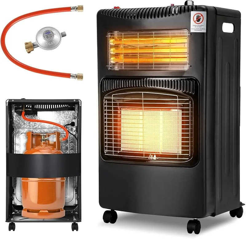 Gasheizer 4200W & Elektroheizung 1200W, Gasheizung Infrarot Heizstrahler, Heizstrahler Gasheizgerät mit 3 Schutzvorrichtungen, Gasflaschen bis zu 15kg, Gasofen mit Gasdruckregler Gasschlauch — Heizung Warmepumpe