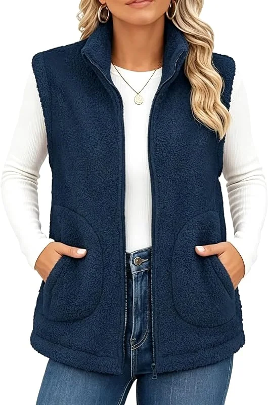Teddywesten Damen Ärmellos Teddy Weste Damen Stehkragen Teddyjacke — Heizkleidung