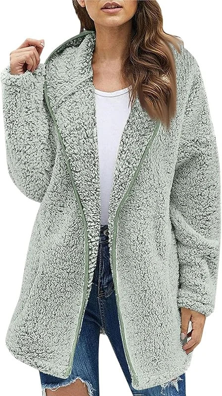 Teddyjacke Damen Mit Kapuze Winterjacke Warm Gefüttert Teddy Fleecejacke — Heizkleidung