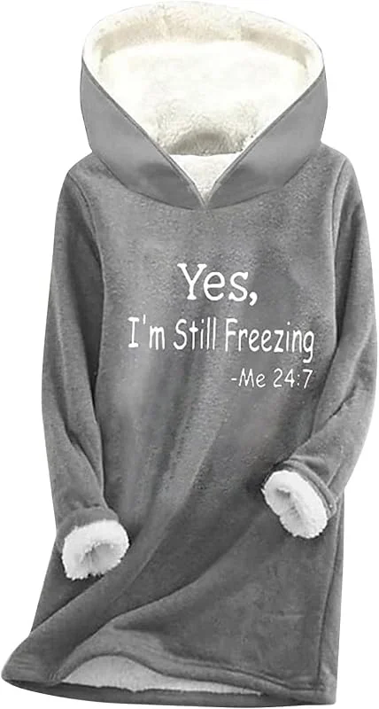 Beheizbarer Hoodie Kapuzenpullover Damen Brief Gedruckt Fleece Pulli Winter Warm Gefüttertes Pullover mit Kapuze Casual Bequem Sweatshirt Dicker Langarmshirt Oberteil — Heizkleidung