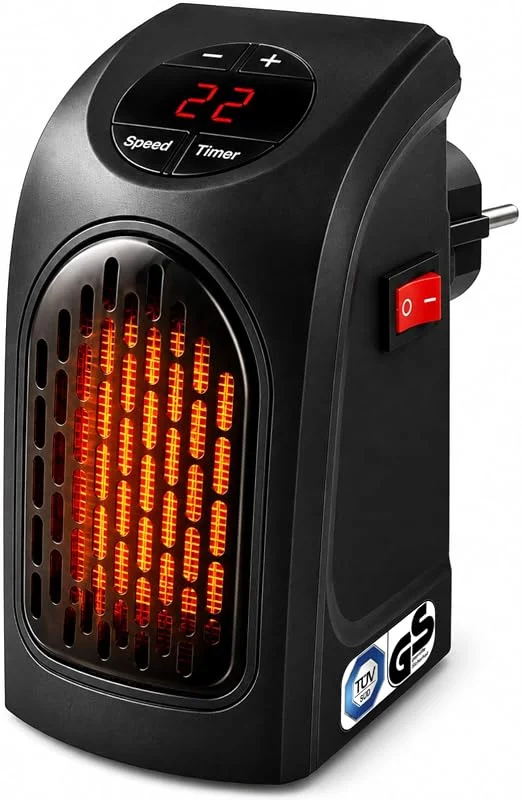 MAUK® Steckdosen-Heizlüfter 400 W, PTC-Keramik Mini Heizung für die Steckdose, Digitales Thermostat 15–32 °C, 12h Timer, 2 Stufen, 90° drehbarer Netzstecker — Heizung Warmepumpe