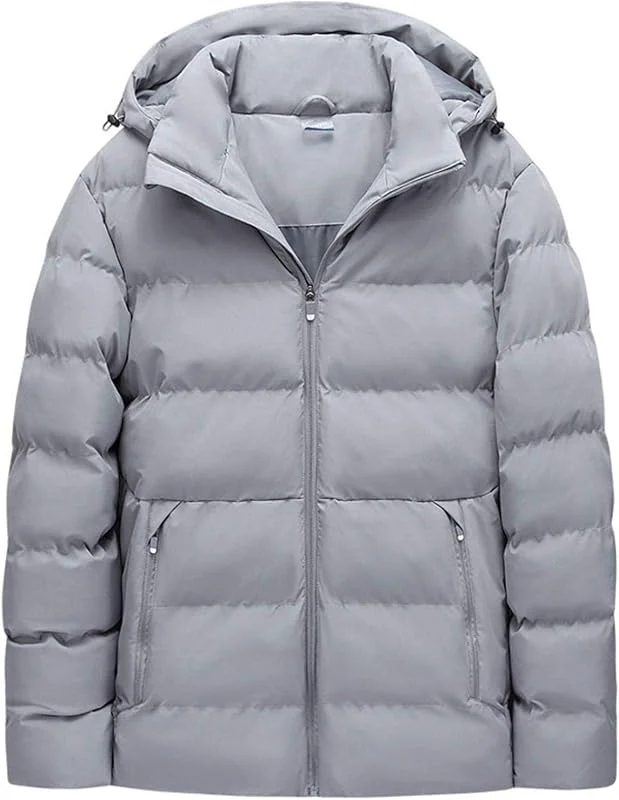 Winter Warm Coat USB Heizjacke, Smart Thermostat Pure Color Kapuze Beheizte Daunenjacke Outdoor Waterproof, Grey, X-Large — Heizkleidung