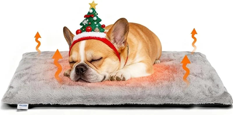 Nobleza Selbstheizende Hundematte für Hunde und Katzen, Wärmematte für Haustiere aus Verdicktem Memory-Schaum, Weicher und Waschbarer Plüschbezug, Grau, 76x48x4 cm — Heizung Warmepumpe