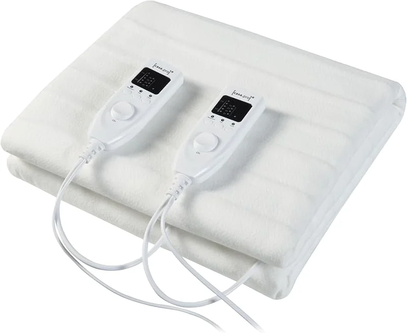 casa.pro Doppelte Elektrische Heizdecke 160x140cm Wärmedecke TÜV geprüft Wärmeunterbett Handwaschbar 2 x 60W 230V 50Hz Weiß — Heizung Warmepumpe