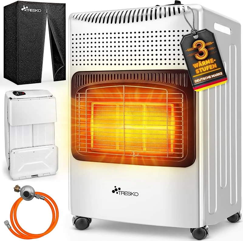 TRESKO® 4200 Watt Gasheizung inkl. Gasdruckregler Gasschlauch + Abdeckung — Heizung Warmepumpe