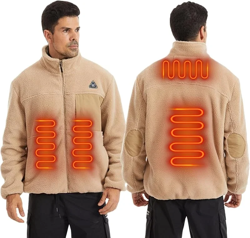Beheizbare Jacke Herren Damen, Teddy-Fleece Beheizte Jacke USB Elektrische Heizjacke mit 4 Heizzonen Heizmantel Weiche und Warme Jacke mit Heizung Waschbarer Winterjacke für Outdoor Reiten Skifahren — Heizkleidung