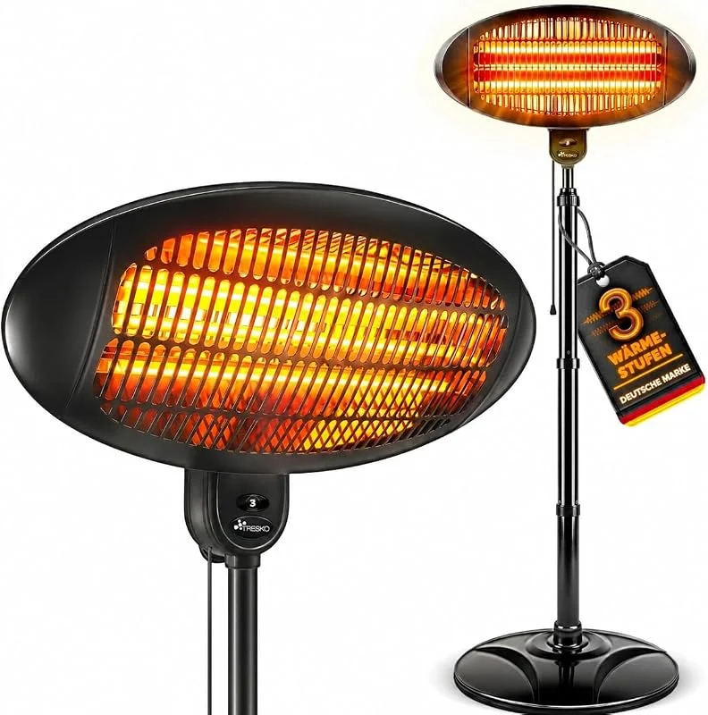 TRESKO® Infrarot Stand-Heizstrahler 2000W mit 3 Heizstufen & LED-Anzeige — Heizung Warmepumpe