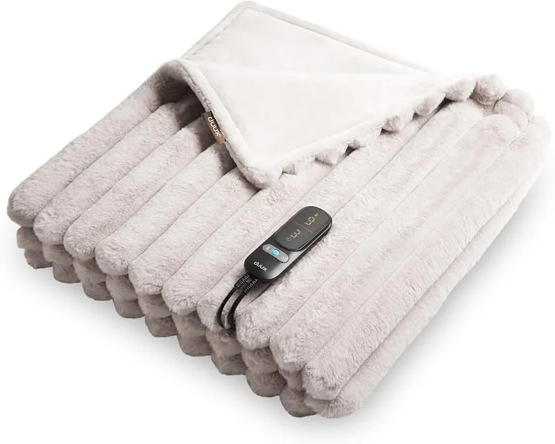 Duux Yentl Striped Elektrische Wärmedecke – 200x200 cm – Extra weich – 9 Heizstufen & Timer – Waschbar – Überhitzungsschutz – Energiesparend – Grau — Heizung Warmepumpe