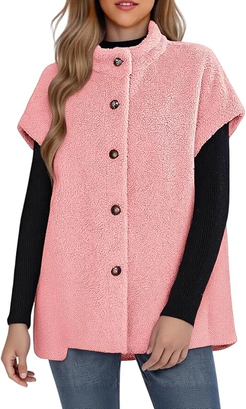Generisch Teddywesten Damen Gefüttert Mittellang Teddy Weste Damen Kurzarm Westen Mit Knöpfen Teddyjacke Warm Leicht Herbstjacke Teddyfleece Damenweste Flauschig Stehkragen Übergangsjacke — Heizkleidung