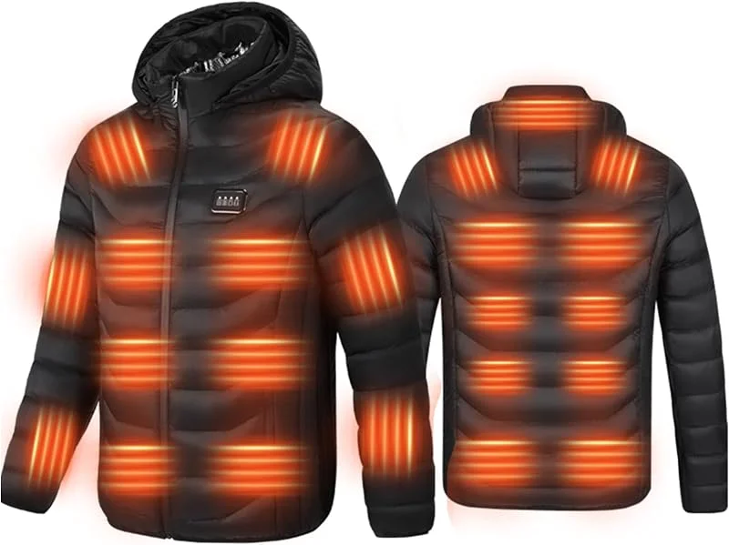Monave Beheizbare Jacke Herren Damen Daunenjacke mit 23 Graphen-Heizelementen, 3 Temperaturstufen, Doppelknopfsteuerung, Beheizbare Weste für Motorrad Angeln Outdoor-Aktivitäten Schwarz — Heizkleidung