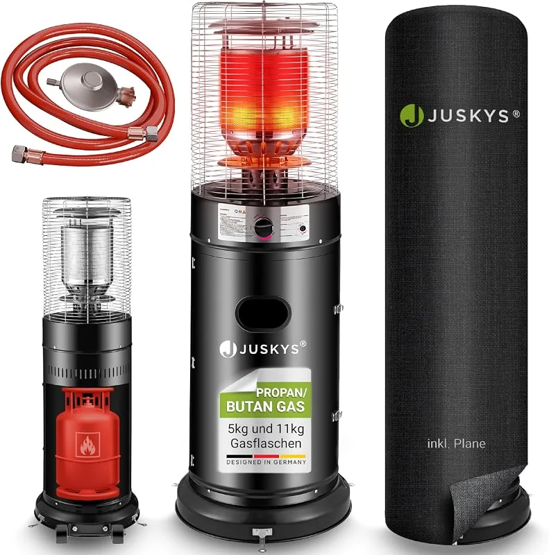 Juskys® Outdoor Heizstrahler Cuna mit 11 kW Gas-Brenner - Heizpilz Terrassenheizer mit Gas für Terrasse Balkon und Garten - für 5 und 11 kg Gasflaschen — Heizung Warmepumpe