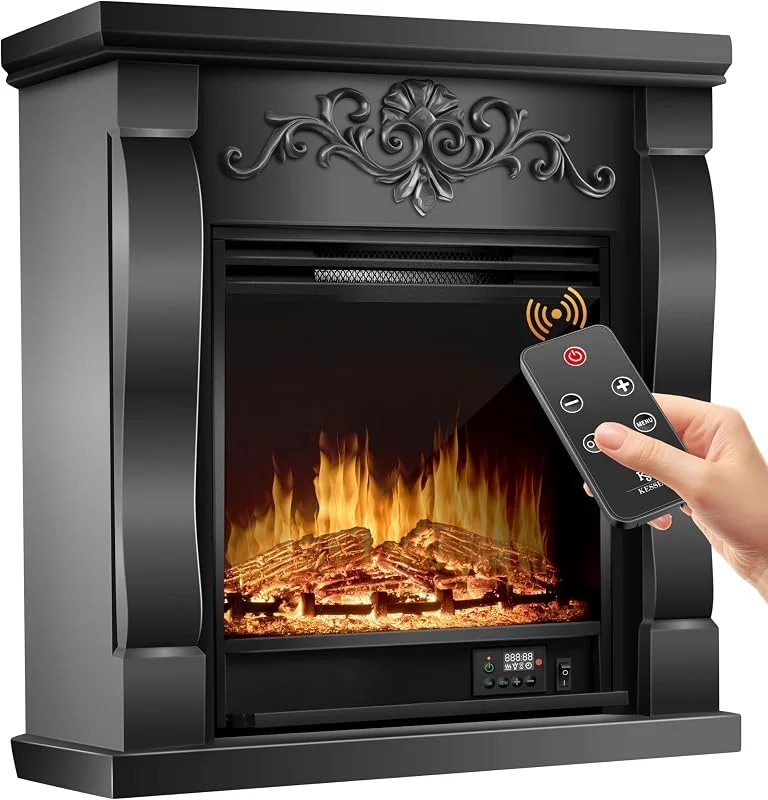 KESSER® Elektrokamin Standkamin - Kamin elektrisch mit LED 3D-Flammeneffekt, Mit Heizung Heizfunktion, Elektro Kamin mit 1800W Leistung, Timer, Thermostat, Fernbedienung, dimmbar, Villa, Schwarz — Heizung Warmepumpe