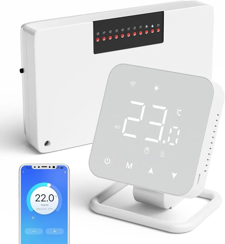 Beok WLAN Thermostat Set für Fussbodenheizung, Hub steuert 8 Räume, Tuya — Heizung Warmepumpe