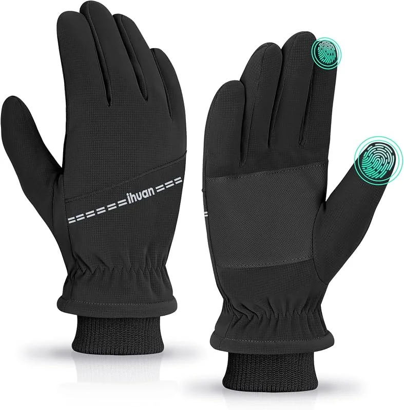 ihuan Thermo Fahrradhandschuhe Winter wasserdicht Herren & Damen - Winddicht & rutschfest. Touchscreen-Finger. Skifahren, Wandern, Laufen. Fleece-Futter. — Heizkleidung