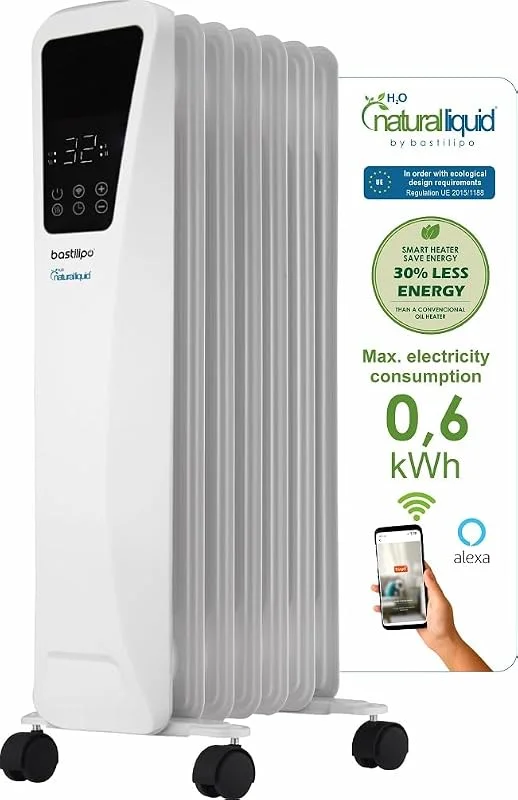 Bastilipo R-Ecofluid2-7 – Energiespar-Heizkörper mit integriertem WiFi und 1000 W Leistung – H2o natürliche Flüssigkeit, Weiß — Heizung Warmepumpe