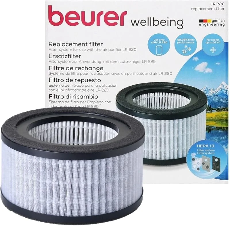 Beurer LR 220 Filter Nachkaufset, dreischichtiges Filtersystem, Vorfilter, HEPA-Filter H13, Aktivkohle, Ersatzfilter für den Beurer Luftreiniger LR 220, Rot — Luftbefeuchter