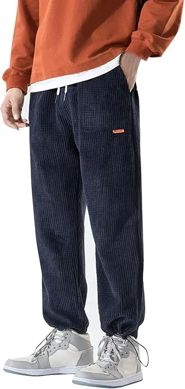 Jogginghose Herren Lang Cord Elastische Taille Cordhose Tunnelzug Sporthose Atmungsaktiv Lose Hosen Breite Baggy Sweatpants Gestreifte Relaxing Hose Wide Leg Lässige Streetwear Freizeit Alltagshose — Heizkleidung