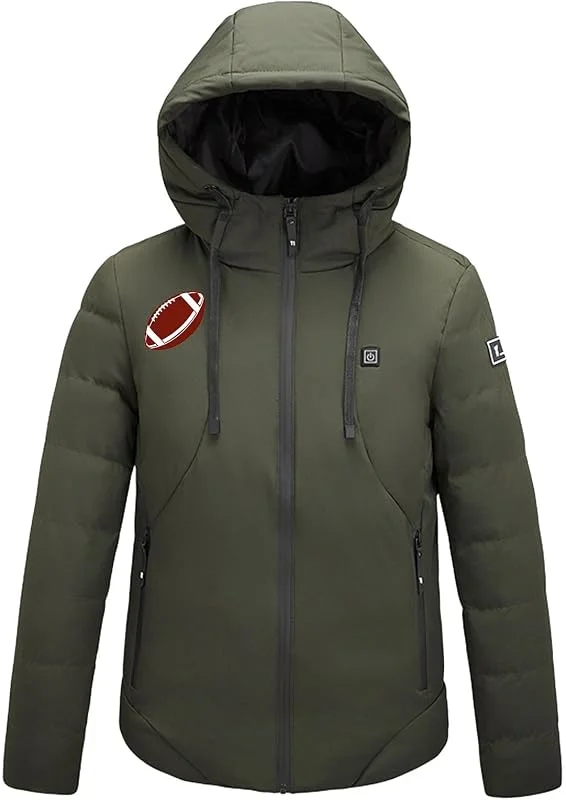 KQIVAM Beheizbare Jacke Herren Warme Dicke mit Kapuze, Unisex 4 Zonen und 3 Temperaturstufen, Winterjacke mit Drucken USB Elektrische, Beheizte Bequem Jacke Mit Taschen, Skijacke Mit Wärmefunktion — Heizkleidung