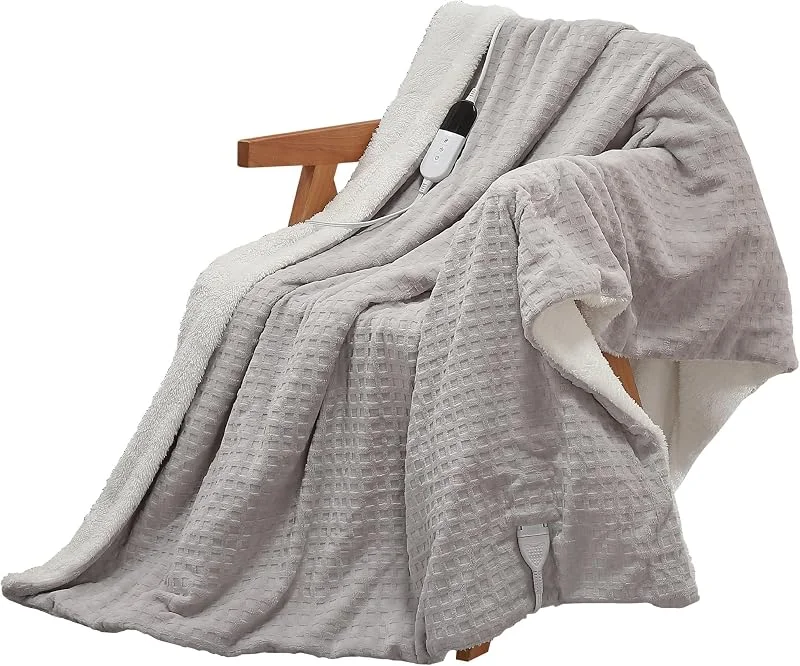 Elektrische Heizdecke mit Abschaltautomatik, große Heizdecke 180x130cm, 6 Stufen & 1-10H Timer Auto-Aus, maschinenwaschbar, weiches Flanell, Heizkissen für Bett und Büro, grau — Heizung Warmepumpe