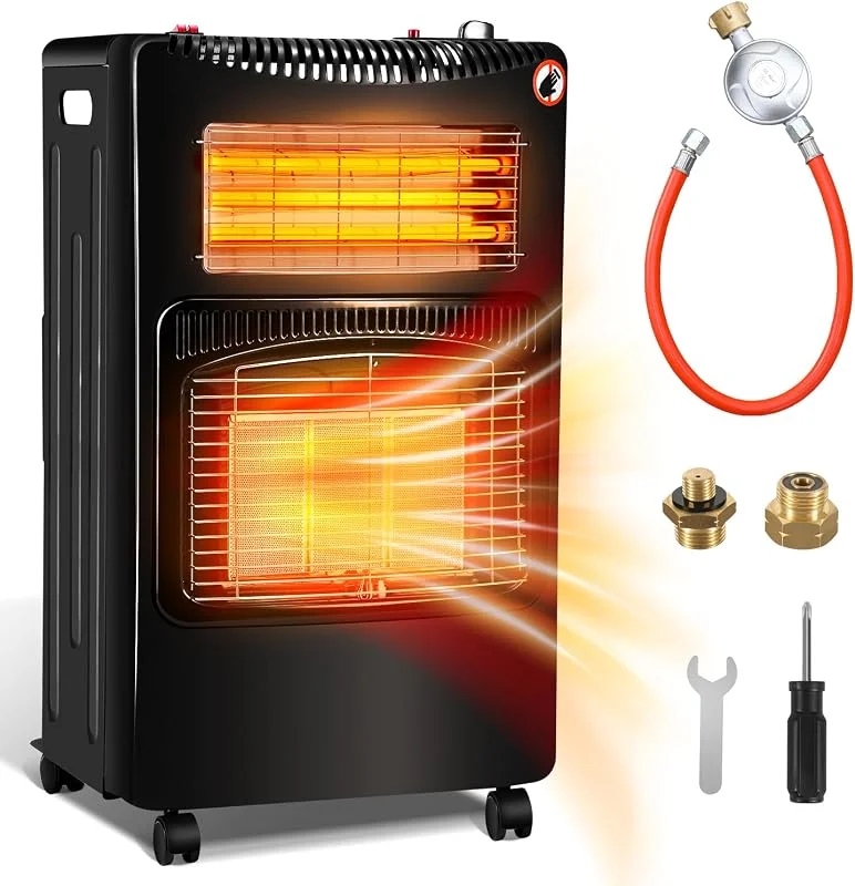 Gasheizer Gasheizung 4, 2kw+1, 26kw Gas-Elektro-Heizgerät, 3 Heizstufen, Gasflaschen bis 15kg inkl. Druckregler, Schlauch & Euro Adapter — Heizung Warmepumpe