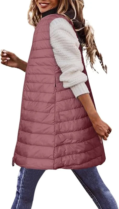 Generisch Steppweste Damen Lang Leicht Weste Damen Elegant Daunenweste Ohne Kapuze Gesteppt Winterjacke Warm Frauen Longweste Ärmellos Übergangsweste Casual Damenweste Mit Reissverschluss Jacke — Heizkleidung