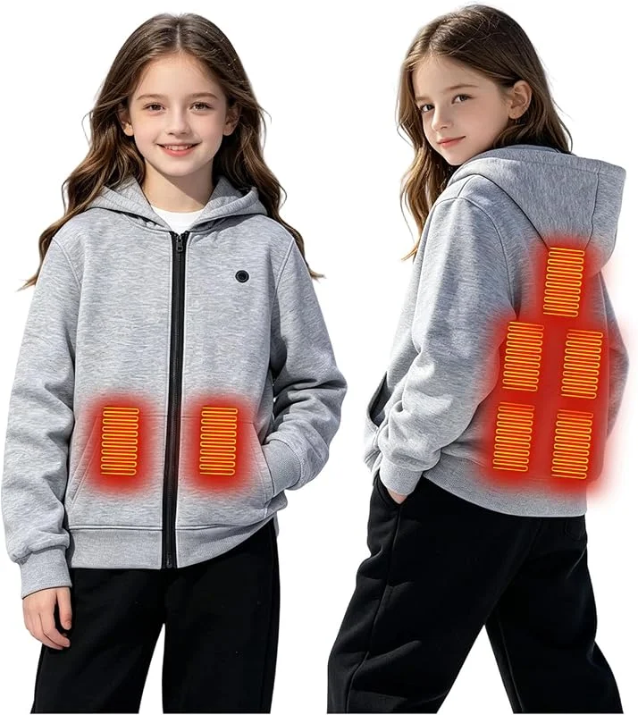 Beheizbarer Hoodie Kinder Beheizte Sweatjacke mit 7 Heizzonen Wärmejacke — Heizkleidung