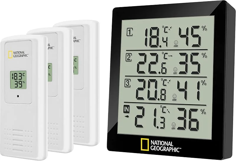 National Geographic Wetterstation mit 4 Messpunkten, Schwarz — Luftbefeuchter