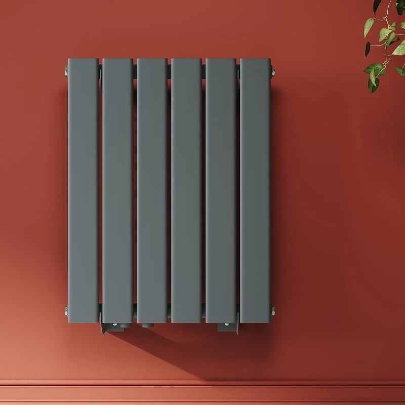 SONNI Design Heizkörper 600x465mm Anthrazit, Einlagig Heizkörper flach und klein für Badezimmer, vertikaler Badheizkörper flach Paneelheizkörper für Bad Flachheizkörper mit Seitenanschluss — Heizung Warmepumpe
