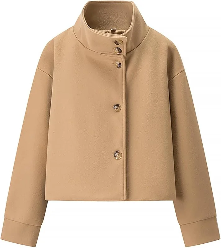 Ansenesna Wollmantel Damen Winter Kurz Winterjacke Warm Wolle Wintermantel Elegant Jacke Frauen Übergangsjacke Ohne Kapuze Herbstjacke Stehkragen Wolljacke Kurzer Trenchcoat Damen-Mäntel — Heizkleidung