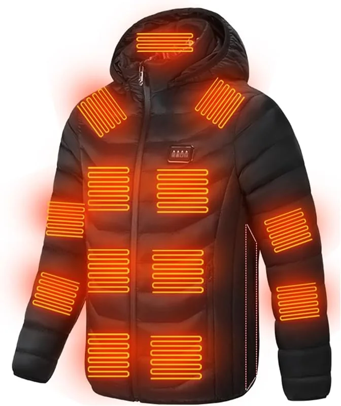 Battnot Beheizte Jacke USB Elektrische Heizjacke Herren Damen Winterjacke 15 Heizzonen Beheizte Jacken Heizung Trekking Softshell Jacke Steppweste Hoodie Wandern Klettern Skijacken (Ohne Powerbank) — Heizkleidung