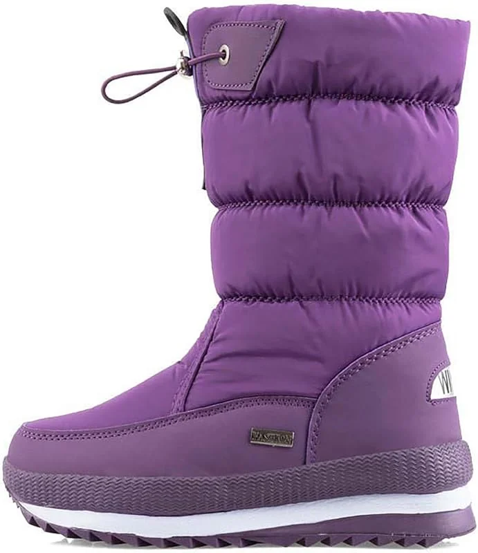 Damen Winterstiefel mit Dicker Sohle Fleece-Schutz einfarbig Hineinschlüpfen — Heizkleidung