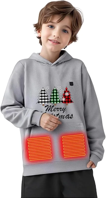 Beheizbare Hoodie Kinder Heizpullover mit 3 Heizstufen Beheizter Sweatshirt — Heizkleidung