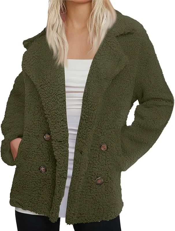 Ansenesna Teddyjacke Damen Ohne Kapuze Teddy Fleecejacke Winter Flauschig Winterjacke Warm Fleece Teddyfleece Jacke Frauen Teddyfell Wintermantel Elegant Zweireihig Mantel Plüsch Damen-Jacken — Heizkleidung