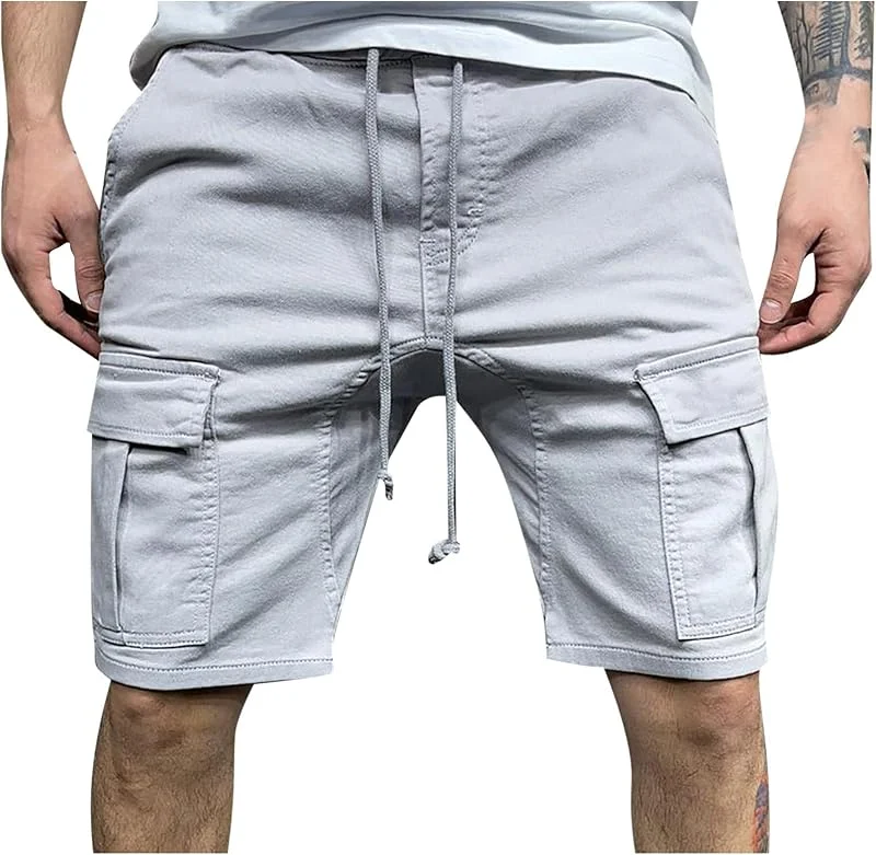 Generisch Herren Cargo Shorts Sommer Einfarbig Kurze Hose mit Kordelzug Bequeme Männer Cargohose Atmungsaktive Arbeitsshorts Outdoor Freizeit Hosen mit Taschen Sportlich Lässig — Heizkleidung