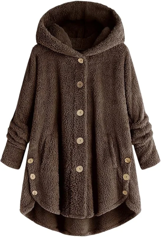 Ansenesna Teddyjacke Damen Lang Mit Kapuze Flauschig Winterjacke Warm Gefüttert Fleecejacke Teddyfleece Plüsch Wintermantel Frauen Teddyfell Dicke Jacke Winter Mantel Teddy Fleece Damen-Jacken — Heizkleidung