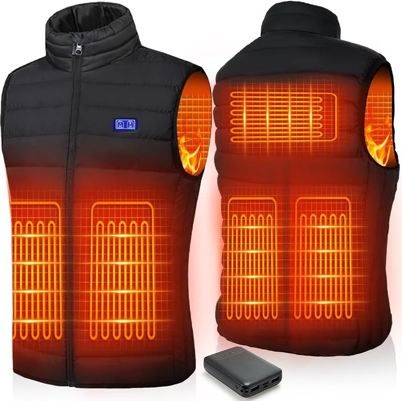 Beheizbare Weste für Herren Damen: Winter Warme Beheizte Jacke Weste mit 5V 10000 Mah Akku, 3 Einstellbaren Temperaturen, Waschmaschinenfest für Outdoor-Aktivitäten — Heizkleidung