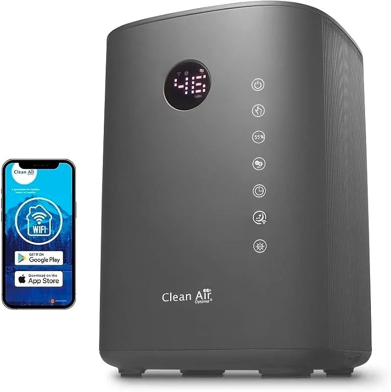 Luftbefeuchter mit UVC-Sterilisation, Ionisator und Aromatherapie! - Clean Air Optima CA-605 Smart Top Filling - Befeuchtungsleistung max. 480 ml, h - Geeignet für Räume bis 65m², 160 m³ (Titan)