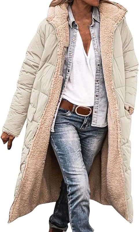 Modischer Warmer Wintermantel für Damen, doppelseitig, langärmelig, Daunenjacke mit Kapuze Reflektierende Damen — Heizkleidung
