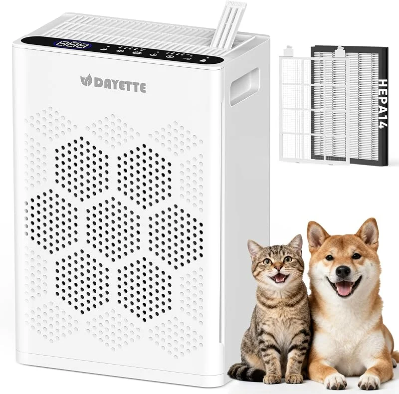 Luftreiniger für Allergiker, mit H14 HEPA Filtern & Waschbarem Vorfilter, CADR 300 m³, h, Große Räume bis 110 m², 3-stufiges Filtersystem, gegen Pollen, Tierhaare, Rauch & Raucherzimmer — Luftbefeuchter
