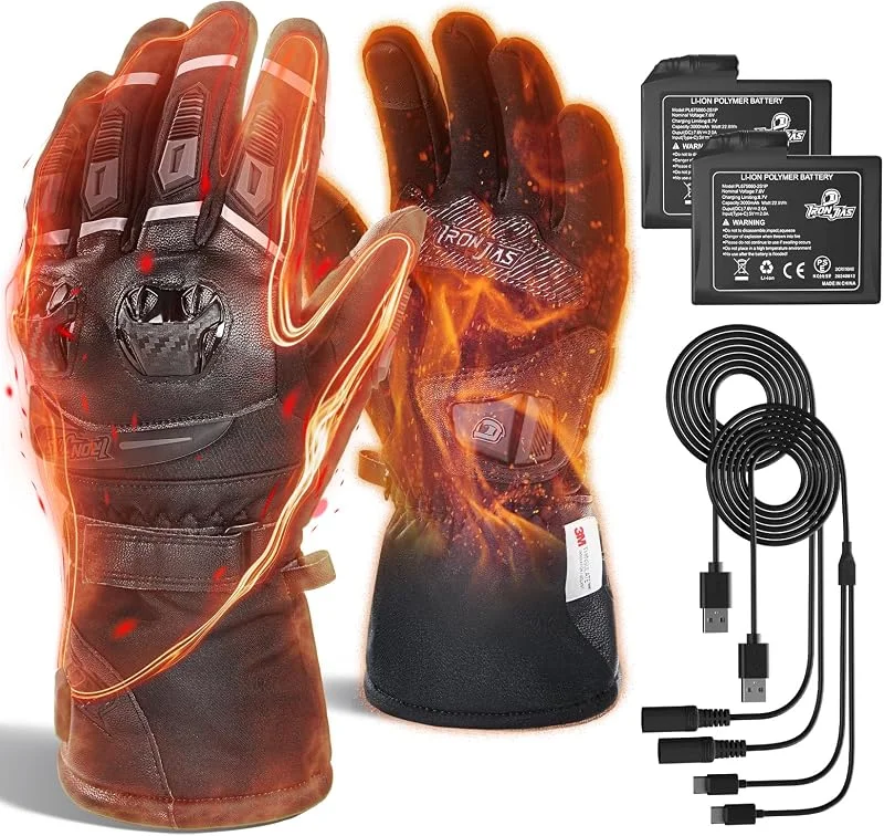 IRON JIA'S Beheizbare motorradhandschuhe 3000mAh 2025 Upgrade Intelligente Temperaturregelung, beheizbare Handschuhe USB für Herren Damen, Warme Outdoor Winter Motorradhandschuhe mit 4 Heizstufen — Heizkleidung