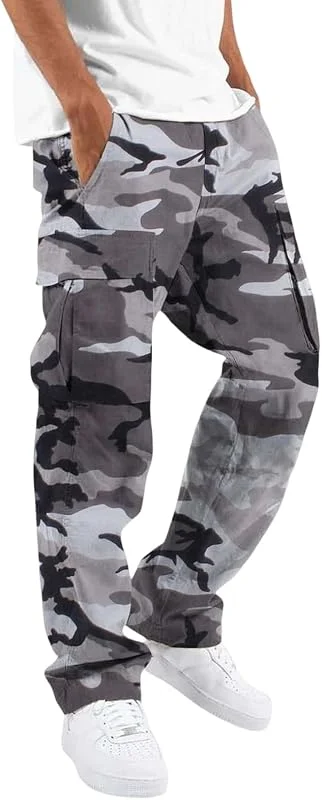 Cargohose Herren Camouflage Lang Wanderhose Camo Hose Baggy Straight — Heizkleidung