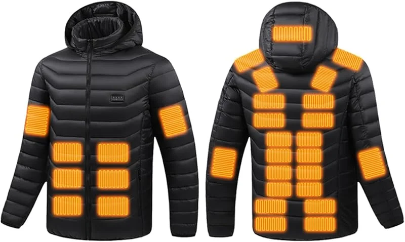 Beheizbare Jacke Herren Winter Heizjacke mit 19, 27, 31 Heizzonen Elektrische Beheizte Winterjacke USB Beheizbar Steppjacke mit Kapuze Wärme Kapuzenjacke Wanderjacke Outdoorjacke Männer Funktionsjacke — Heizkleidung