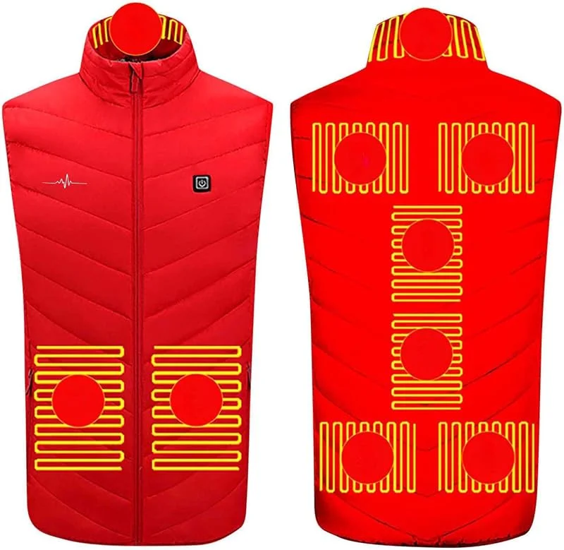 Battnot Beheizbare Weste für Herren Damen, Beheizbare Weste Heizweste Herren Damen 9 Zonen Heizung 3 Temperaturregler Beheizte Weste Heizjacke mit Heizung USB Elektrische Funktionsjacke Outdoorjacke — Heizkleidung